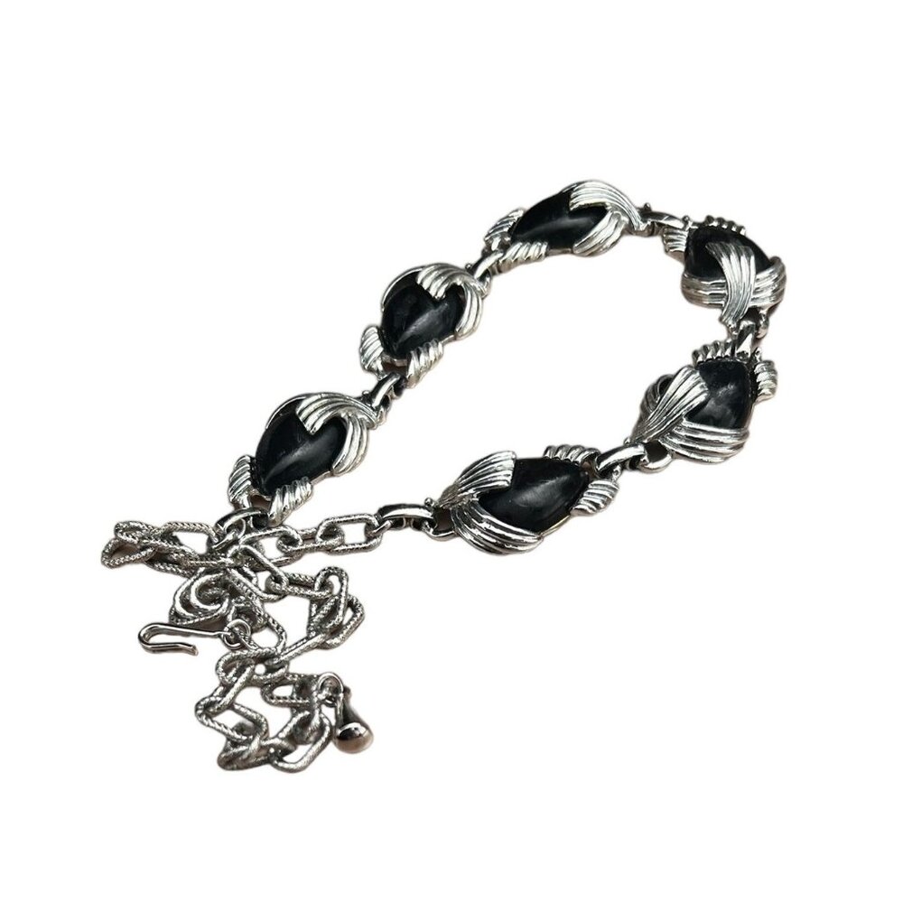 Emmons Silver-Tone Black Link Necklace Vintage 17.5" - Picture 4 of 6